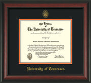 Image of University of Tennessee Diploma Frame - Rosewood - w/Embossed UTK Seal & Name - Black on Orange Mat