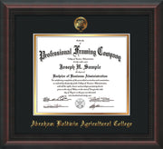Image of Abraham Baldwin Agricultural College Diploma Frame - Mahogany Braid - w/Embossed ABAC Seal & Name - Black on Gold mat