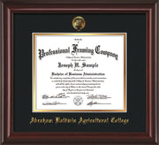 Image of Abraham Baldwin Agricultural College Diploma Frame - Mahogany Lacquer - w/Embossed ABAC Seal & Name - Black on Gold mat