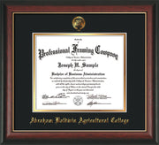 Image of Abraham Baldwin Agricultural College Diploma Frame - Rosewood w/Gold Lip - w/Embossed ABAC Seal & Name - Black on Gold mat