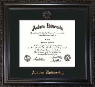 Image of Auburn University Diploma Frame - Vintage Black Scoop - w/Embossed Seal & Name - Single Black Mat