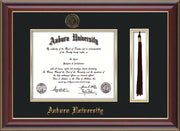 This is the Auburn University Diploma Frame - Cherry Lacquer - w/Embossed Seal & Name - Tassel Holder - Black on Gold mat