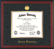 Image of Auburn University Diploma Frame - Cherry Reverse - w/24k Gold-plated Medallion - Black Suede on Gold mat