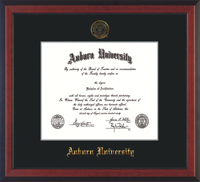 Image of Auburn University Diploma Frame - Cherry Reverse - w/Embossed Seal & Name - Single Black Mat