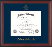 Image of Auburn University Diploma Frame - Cherry Reverse - w/Embossed Seal & Name - Single Navy Mat