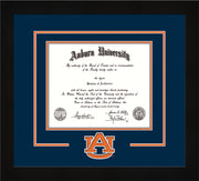 Image of Auburn University Diploma Frame - Flat Matte Black - w/Laser AU Logo Cutout - Navy on Orange mat