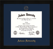 Image of Auburn University Diploma Frame - Flat Matte Black - w/Embossed Seal & Name - Single Navy Mat