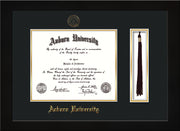 Image of Auburn University Diploma Frame - Flat Matte Black - w/Embossed Seal & Name - Tassel Holder - Black on Gold mat
