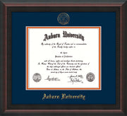 Image of Auburn University Diploma Frame - Mahogany Braid - w/Embossed Seal & Name - Navy on Orange mat