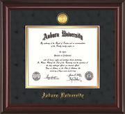Image of Auburn University Diploma Frame - Mahogany Lacquer - w/24k Gold-plated Medallion - Black Suede on Gold mat