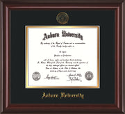Image of Auburn University Diploma Frame - Mahogany Lacquer - w/Embossed Seal & Name - Black on Gold mat