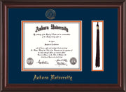 Image of Auburn University Diploma Frame - Mahogany Lacquer - w/Embossed Seal & Name - Tassel Holder - Navy on Orange mat