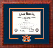 Image of Auburn University Diploma Frame - Mezzo Gloss - w/Laser AU Logo Cutout - Navy on Orange mat