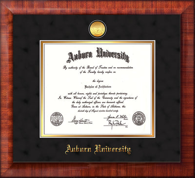 Image of Auburn University Diploma Frame - Mezzo Gloss - w/24k Gold-plated Medallion - Black Suede on Gold mat