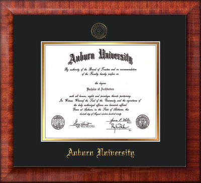 Image of Auburn University Diploma Frame - Mezzo Gloss - w/Embossed Seal & Name - Black on Gold mat