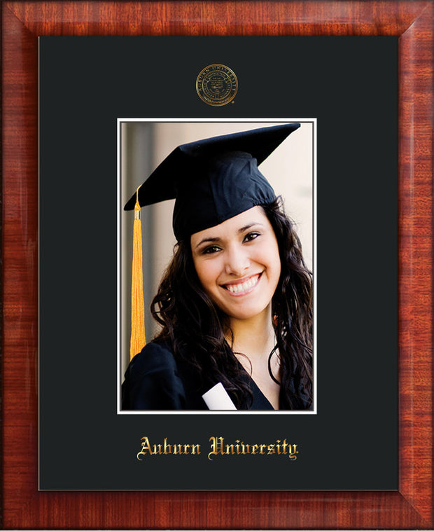 Image of Auburn University 5 x 7 Photo Frame  - Mezzo Gloss - w/Official Embossing of AU Seal & Name - Single Black mat