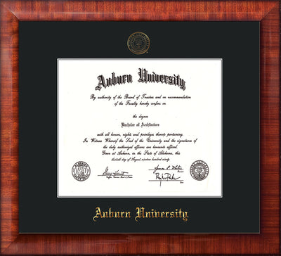 Image of Auburn University Diploma Frame - Mezzo Gloss - w/Embossed Seal & Name - Single Black Mat
