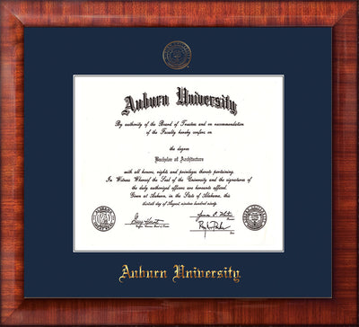 Image of Auburn University Diploma Frame - Mezzo Gloss - w/Embossed Seal & Name - Single Navy Mat