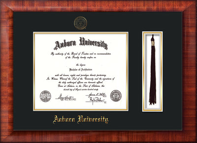 Image of Auburn University Diploma Frame - Mezzo Gloss - w/Embossed Seal & Name - Tassel Holder - Black on Gold mat