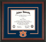 Image of Auburn University Diploma Frame - Rosewood - w/Laser AU Logo Cutout - Navy on Orange mat