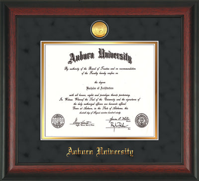 Image of Auburn University Diploma Frame - Rosewood - w/24k Gold-plated Medallion - Black Suede on Gold mat