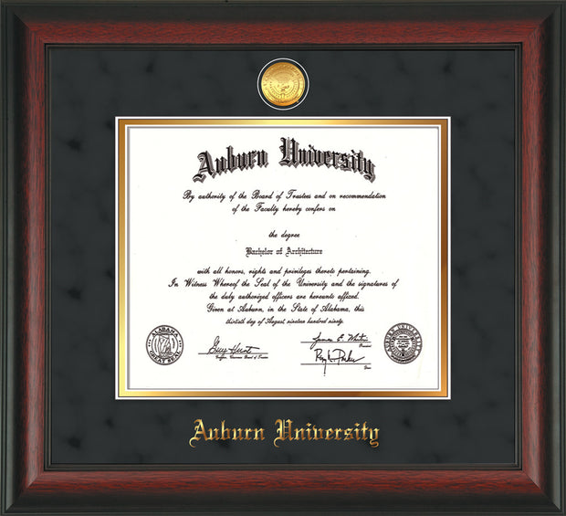 Image of Auburn University Diploma Frame - Rosewood - w/24k Gold-plated Medallion - Black Suede on Gold mat