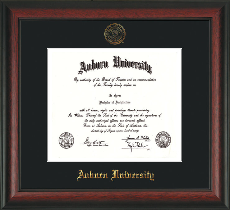 Image of Auburn University Diploma Frame - Rosewood - w/Embossed Seal & Name - Single Black Mat