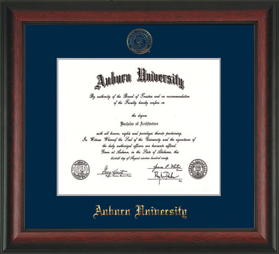 Image of Auburn University Diploma Frame - Rosewood - w/Embossed Seal & Name - Single Navy Mat