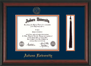 Image of Auburn University Diploma Frame - Rosewood - w/Embossed Seal & Name - Tassel Holder - Navy on Orange mat