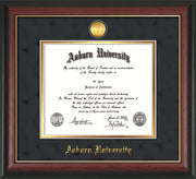 Image of Auburn University Diploma Frame - Rosewood w/Gold Lip - w/24k Gold-plated Medallion - Black Suede on Gold mat