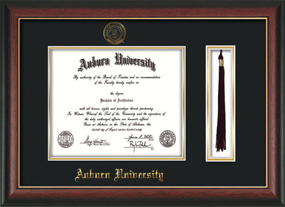 Image of Auburn University Diploma Frame - Rosewood w/Gold Lip - w/Embossed Seal & Name - Tassel Holder - Black on Gold mat