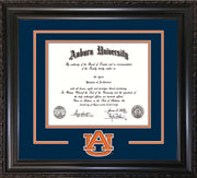 Image of Auburn University Diploma Frame - Vintage Black Scoop - w/Laser AU Logo Cutout - Navy on Orange mat