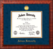 Image of Auburn University Diploma Frame - Mezzo Gloss - w/24k Gold-plated Medallion - Navy Suede on Gold mat
