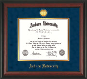 Image of Auburn University Diploma Frame - Rosewood - w/24k Gold-plated Medallion - Navy Suede on Gold mat