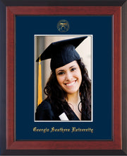 Image of Georgia Southern 5 x 7 Photo Frame - Cherry Reverse - w/Official Embossing of GSOU Seal & Name - Single Navy mat