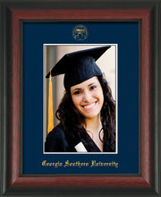 Image of Georgia Southern 5 x 7 Photo Frame - Rosewood - w/Official Embossing of GSOU Seal & Name - Single Navy mat