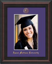 Image of James Madison University 5 x 7 Photo Frame - Mahogany Braid - w/Official Embossing of JMU Seal & Name - Single Purple mat