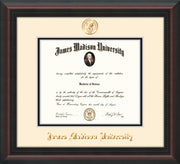 Image of James Madison University Diploma Frame - Mahogany Braid - w/Embossed Seal & Name - Cream on Black mat