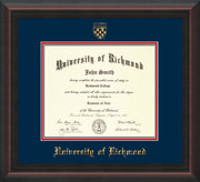 Image of University of Richmond Diploma Frame - Mahogany Braid - w/Embossed Seal & Name - Navy on Red mats