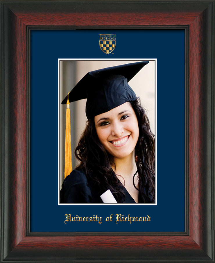 Image of University of Richmond 5 x 7 Photo Frame - Rosewood - w/Official Embossing of UR Seal & Name - Single Navy mat