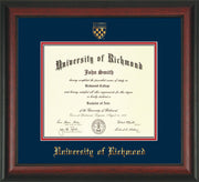 Image of University of Richmond Diploma Frame - Rosewood - w/Embossed Seal & Name - Navy on Red mats