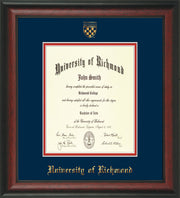 University of Richmond Diploma Frame - Rosewood - w/Embossed Seal & Name - Navy on Red mats