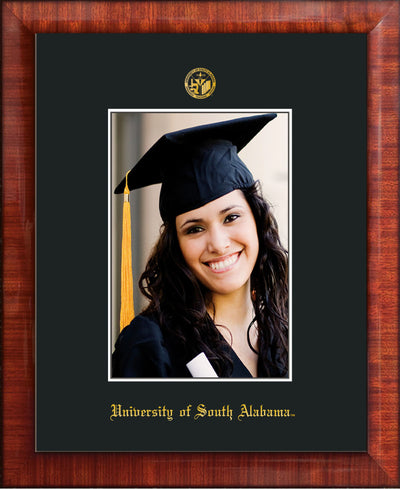 Image of University of South Alabama - 5 x 7 Photo Frame - Mezzo Gloss - w/Official Embossing of USA Seal & Name - Single Black mat