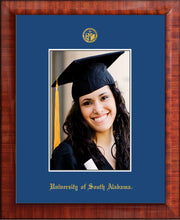 Image of University of South Alabama - 5 x 7 Photo Frame - Mezzo Gloss - w/Official Embossing of USA Seal & Name - Single Royal Blue mat