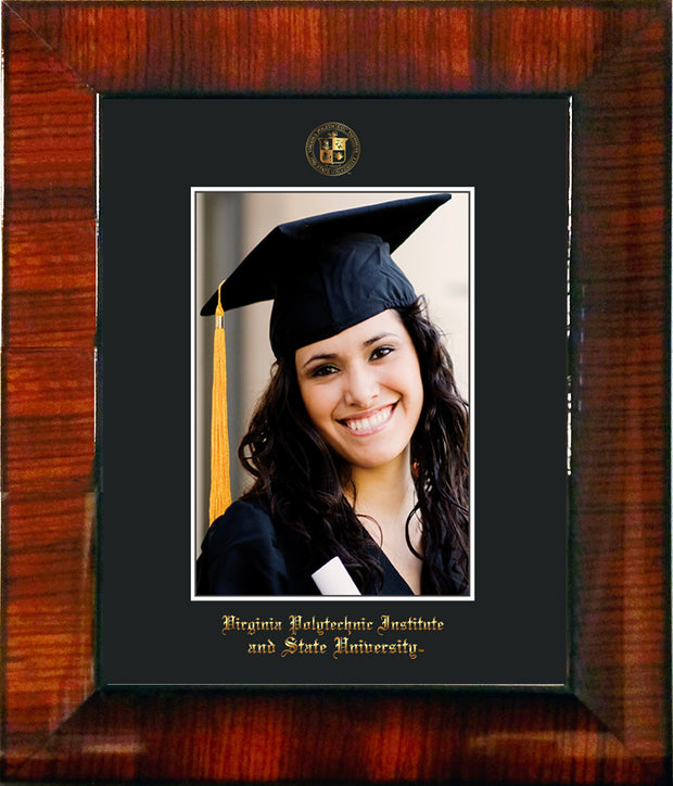 Image of Virginia Tech 5 x 7 Photo Frame - Mezzo Gloss - w/Official Embossing of VT Seal & Name - Single Black mat