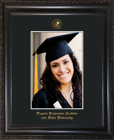 Image of Virginia Tech 5 x 7 Photo Frame - Vintage Black Scoop - w/Official Embossing of VT Seal & Name - Single Black mat