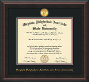 Image of Virginia Tech Diploma Frame - Mahogany Braid - w/24k Gold-Plated Medallion VT Name Embossing - Black on Maroon mats