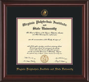 Image of Virginia Tech Diploma Frame - Mahogany Lacquer - w/Embossed VT Seal & Name - Black on Maroon mat