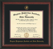 Image of Virginia Tech Diploma Frame - Rosewood - w/Embossed VT Seal & Name - Black on Maroon mat