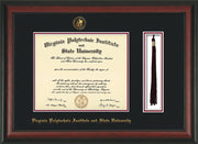 Image of Virginia Tech Diploma Frame - Rosewood - w/Embossed VT Seal & Name - Tassel Holder - Black on Maroon mat